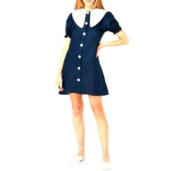 Sleeper Womens Marie Linen Dress Large XL Blue - Picture 3 of 14